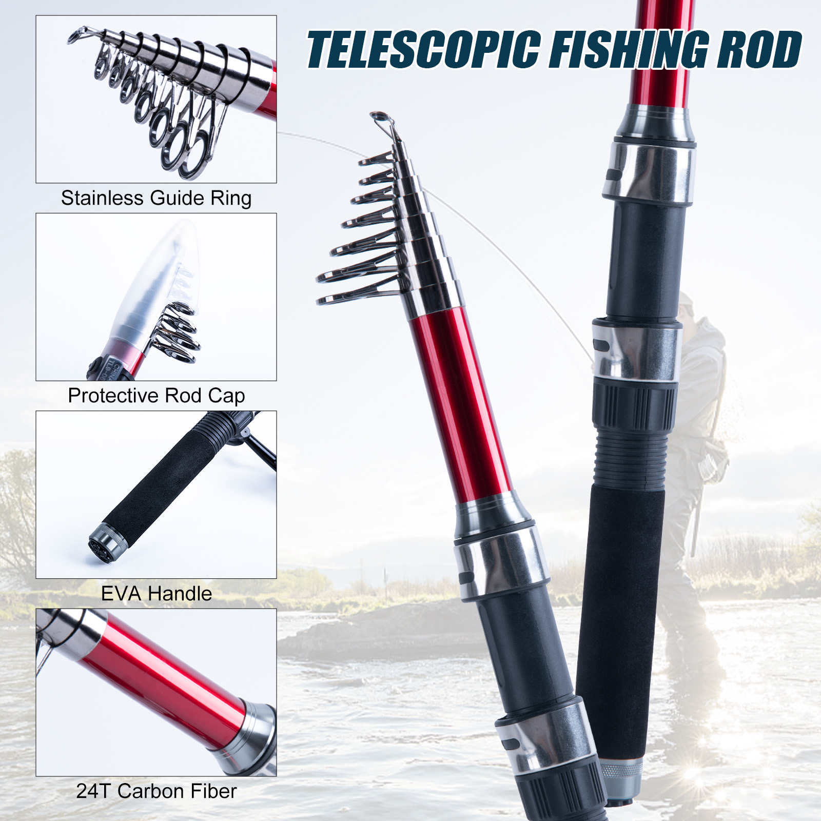 Телескопическая удочка и катуш – обзор и цена Fishing Rod Carbon Fiber